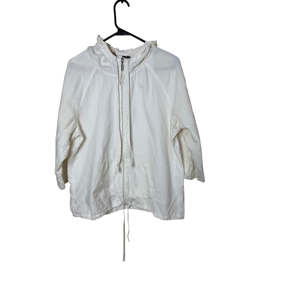 New York & Company Womens White Linen Blend Zip Up Hoodie Top Size L